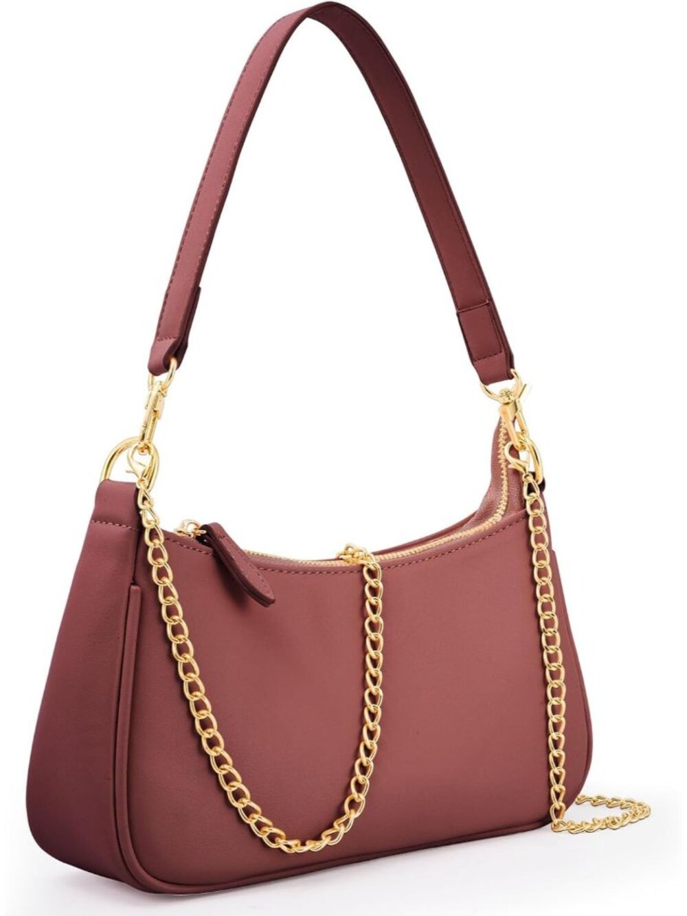 👜Women's Wine Red Leather Hobo Shoulder Bag Small Retro Handbags Chain Purse